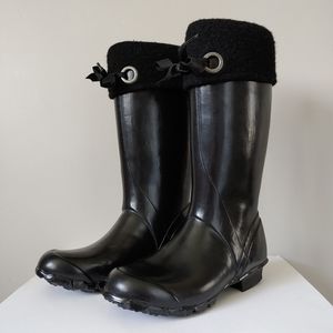 Bogs Alex Rubber Rain Boots Waterproof Lined Size 8 EU 39 Wool Collar Black